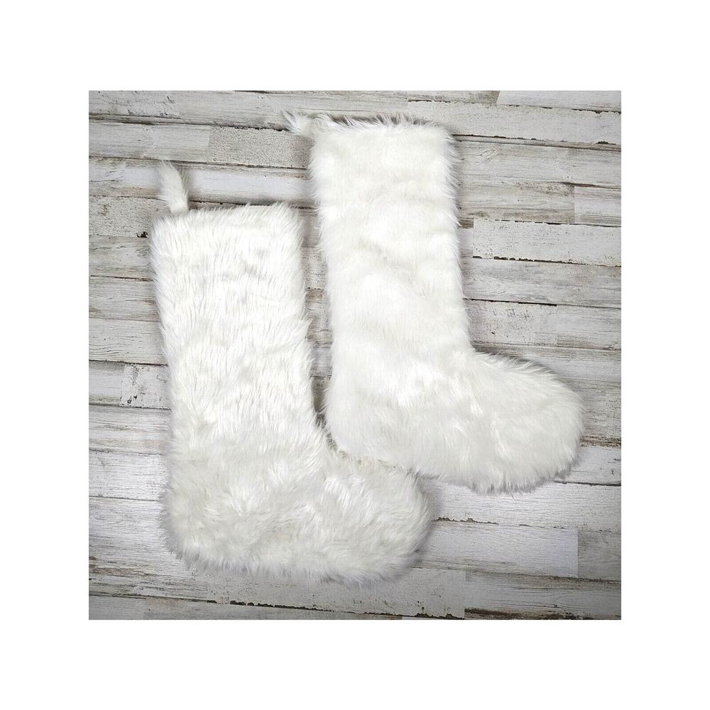 Christmas Holiday Stockings Two White Faux Fur